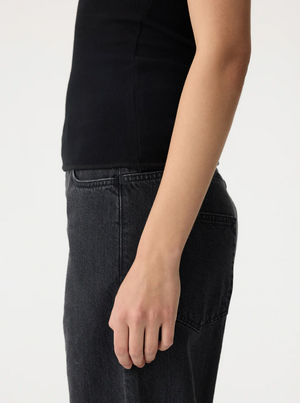 Bassike Low Scooped Rib Tank - Black