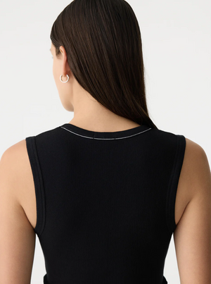 Bassike Low Scooped Rib Tank - Black