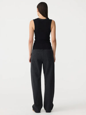 Bassike Low Scooped Rib Tank - Black