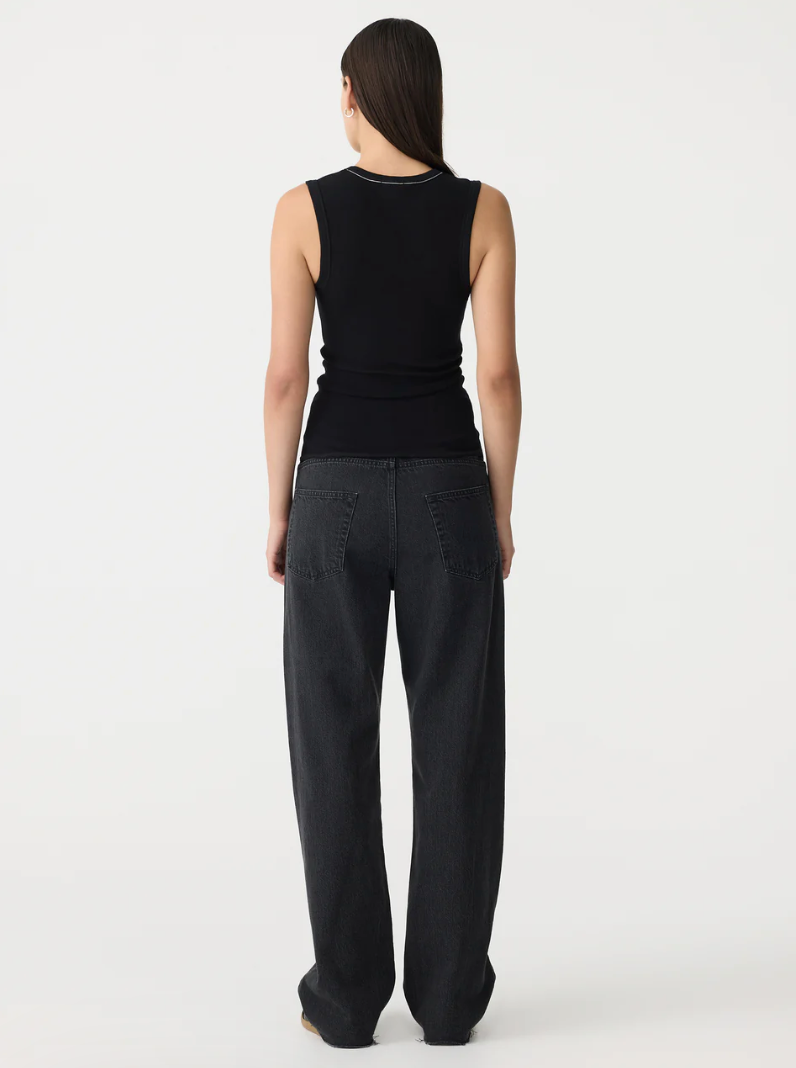 Bassike Low Scooped Rib Tank - Black