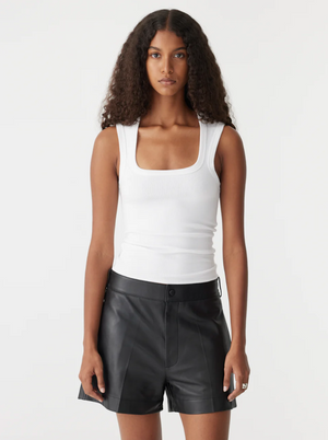 Bassike Low Scoop Rib Tank - White