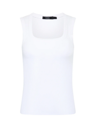 Bassike Low Scoop Rib Tank - White