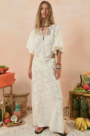 Spell Free Love Lace Bias Skirt - Vintage Cream
