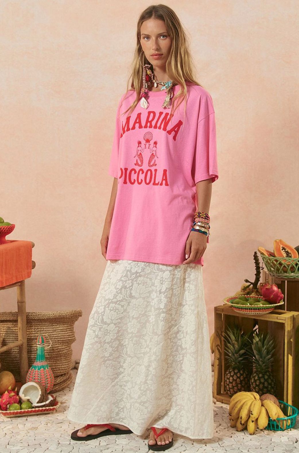Spell Marina Piccola Oversized Biker Tee - Cosmos Pink