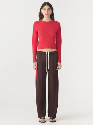 Bassike Twill Stripe Detail Pant - Carob/Red