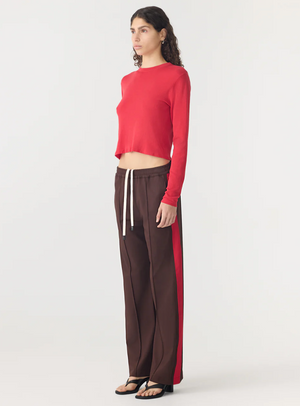 Bassike Twill Stripe Detail Pant - Carob/Red