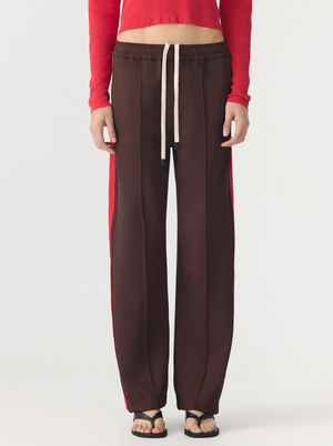 Bassike Twill Stripe Detail Pant - Carob/Red