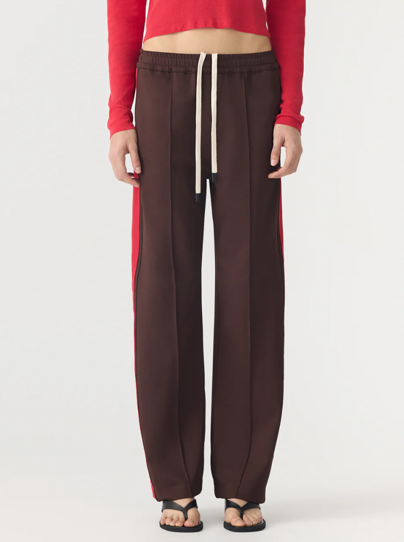 Bassike Twill Stripe Detail Pant - Carob/Red