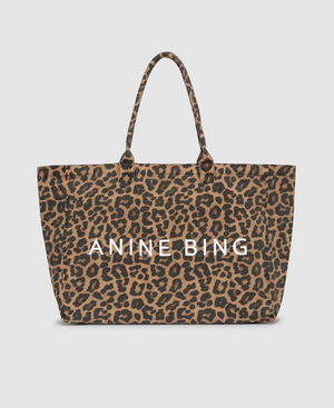 Anine Bing Leo Canvas Tote - Black and Brown Leopard