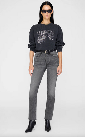 Anine Bing Spencer Sweatshirt Leopard - Washed Black