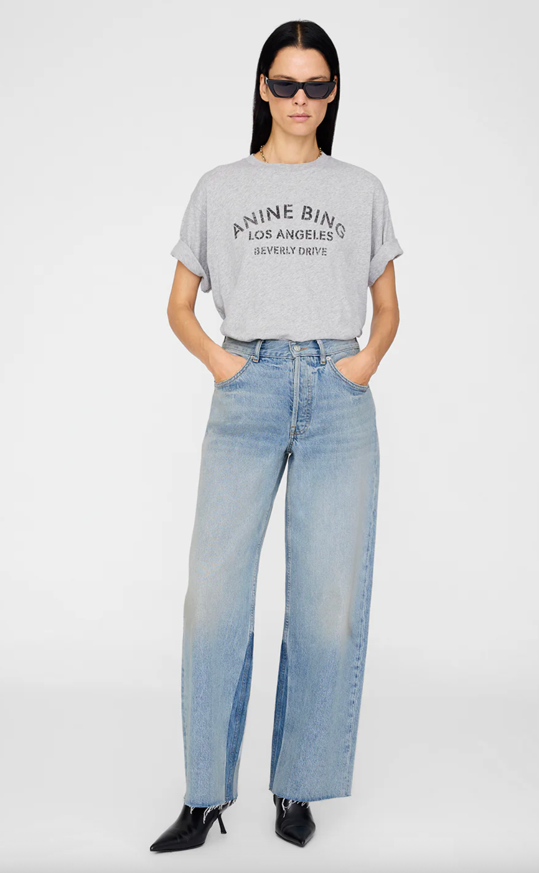Anine Bing Cohen Tee Los Angeles Stencil - Medium Heather Grey