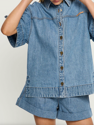 KIvari Marla Denim Shirt - Stone Wash Blue