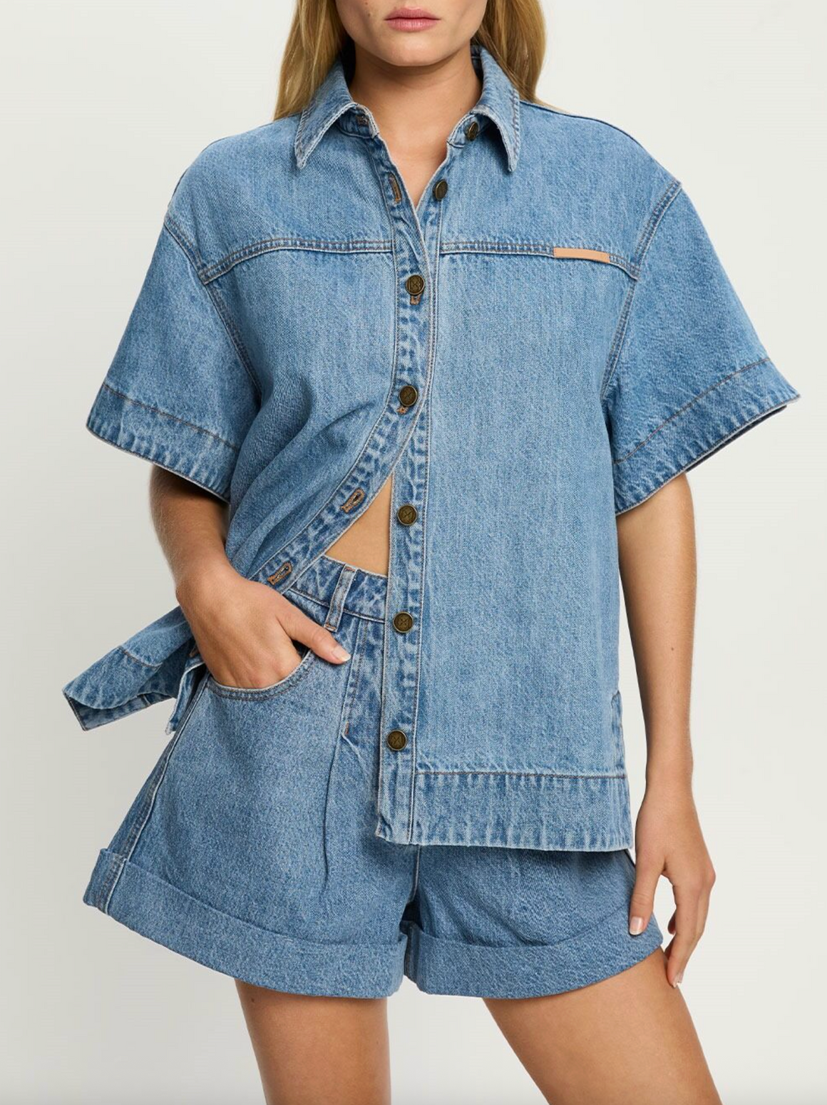 KIvari Marla Denim Shirt - Stone Wash Blue