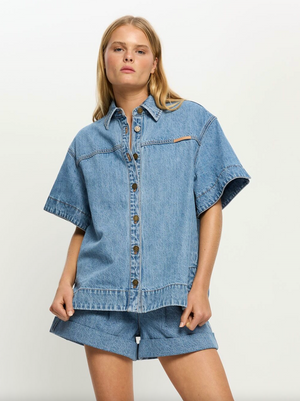 KIvari Marla Denim Shirt - Stone Wash Blue