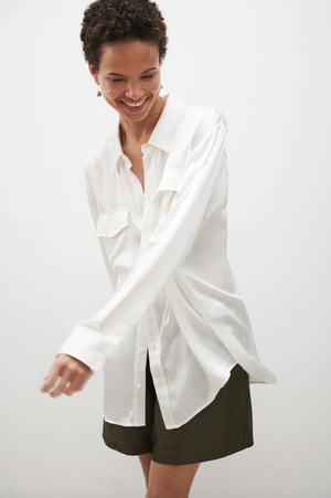 Silk Laundry Boyfriend Shirt - White