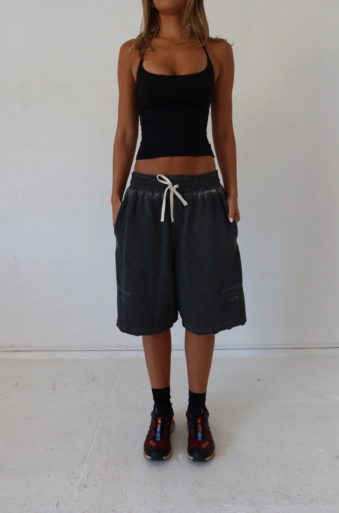 Ssaint Distressed Lounge Shorts - Charcoal