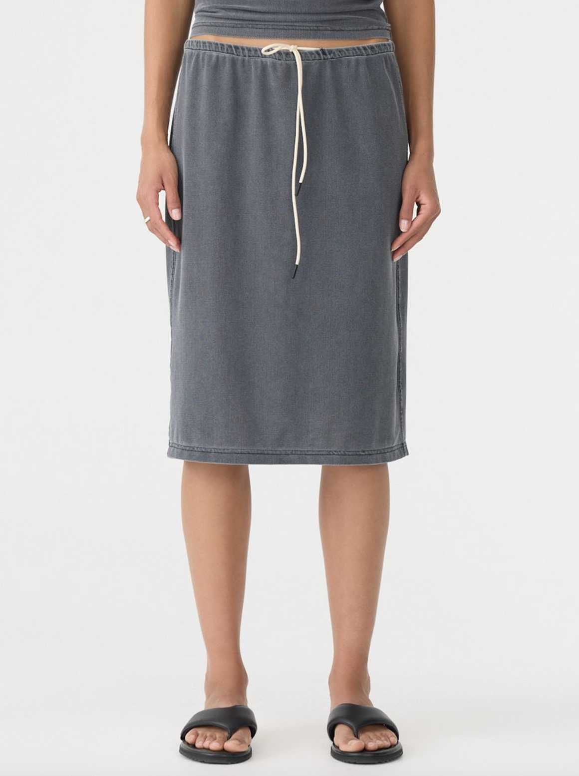 Bassike Mesh Pull On Seam Detail Skirt - Washed Black