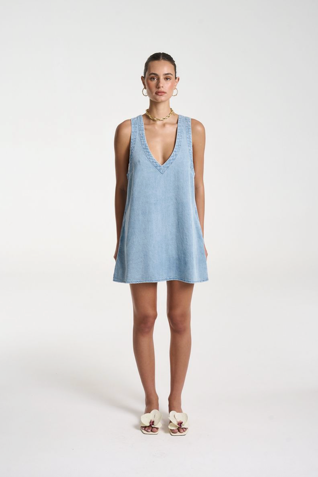 Summi Summi Denim V Neck Shift - Sky Blue Denim