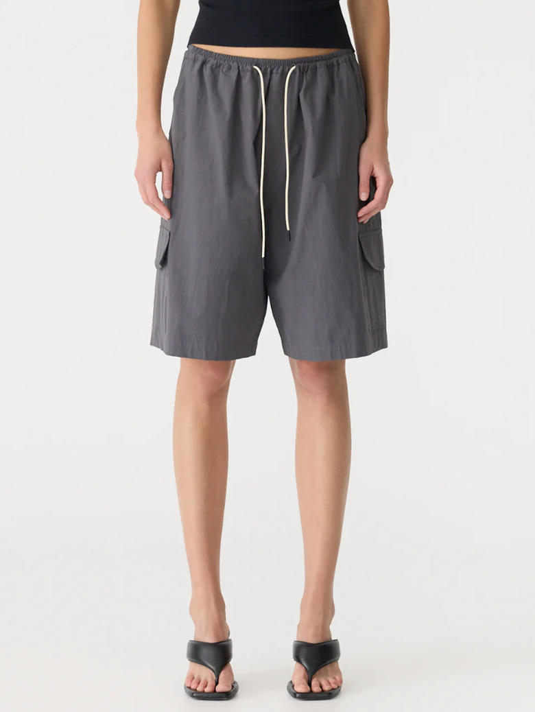 Bassike Crushed Cotton Cargo Short - Washed Black