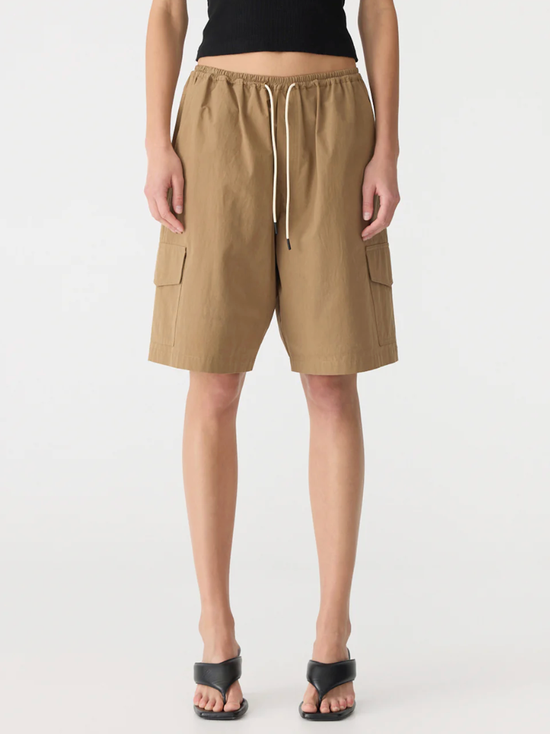 Bassike Crushed Cotton Cargo Short - Dark Tan