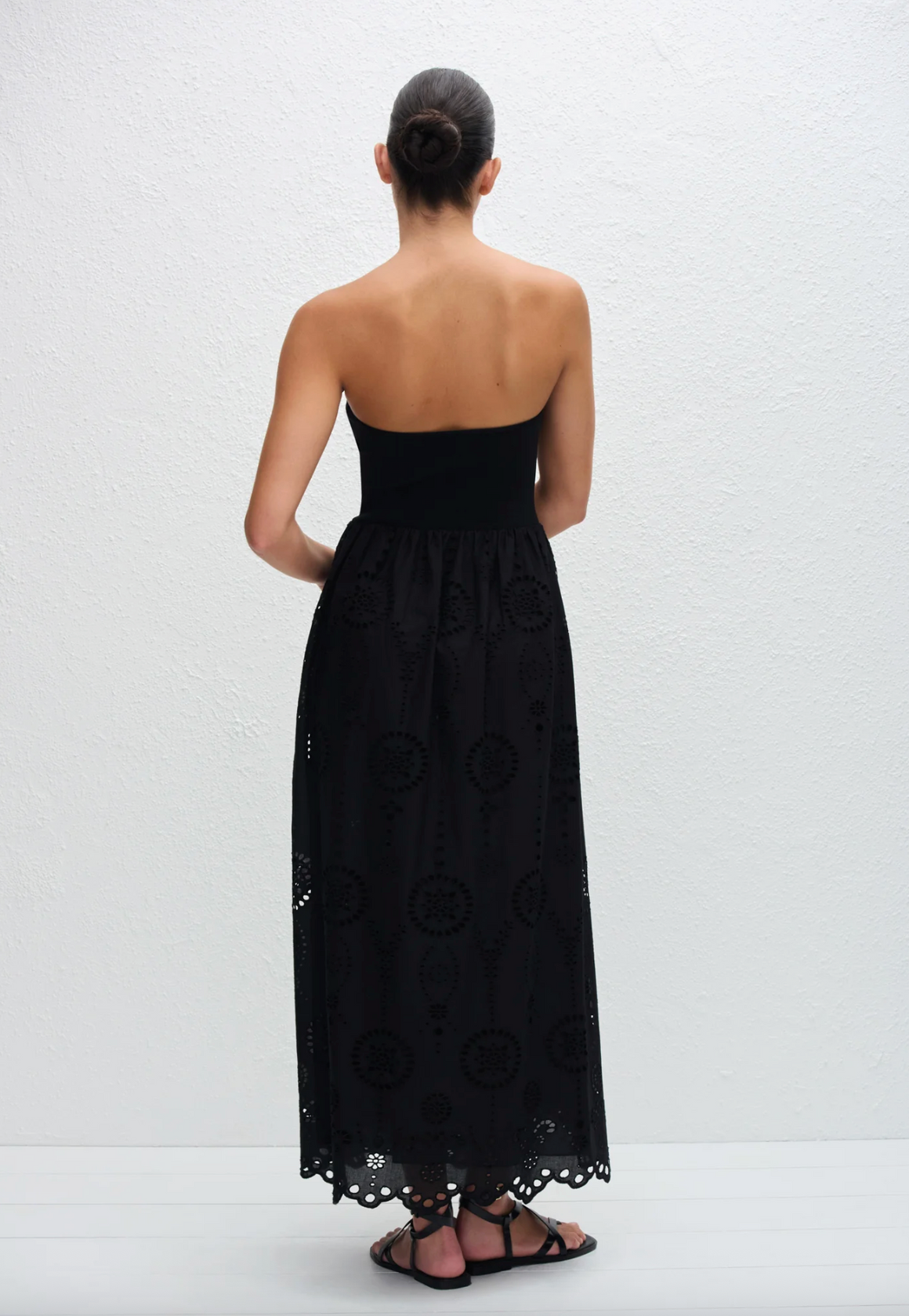 Matteau Strapless Knit and Broderie Dress - Black