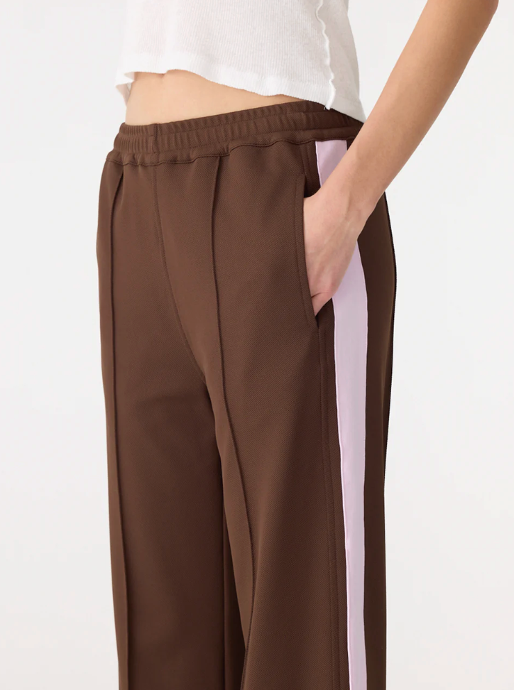 Bassike Pique Stripe Detail Pant - Carob/Pale Pink