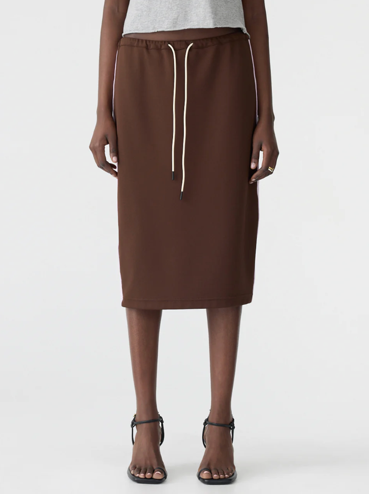 Bassike Rib Panel Pique Skirt - Carob/Pale Pink