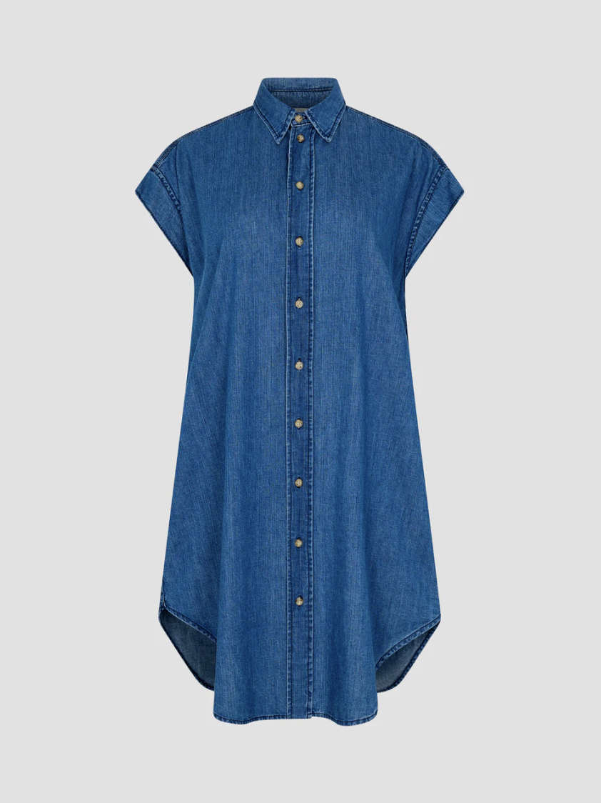 Bassike Organic Denim Sleeveless Dress - Washed Indigo