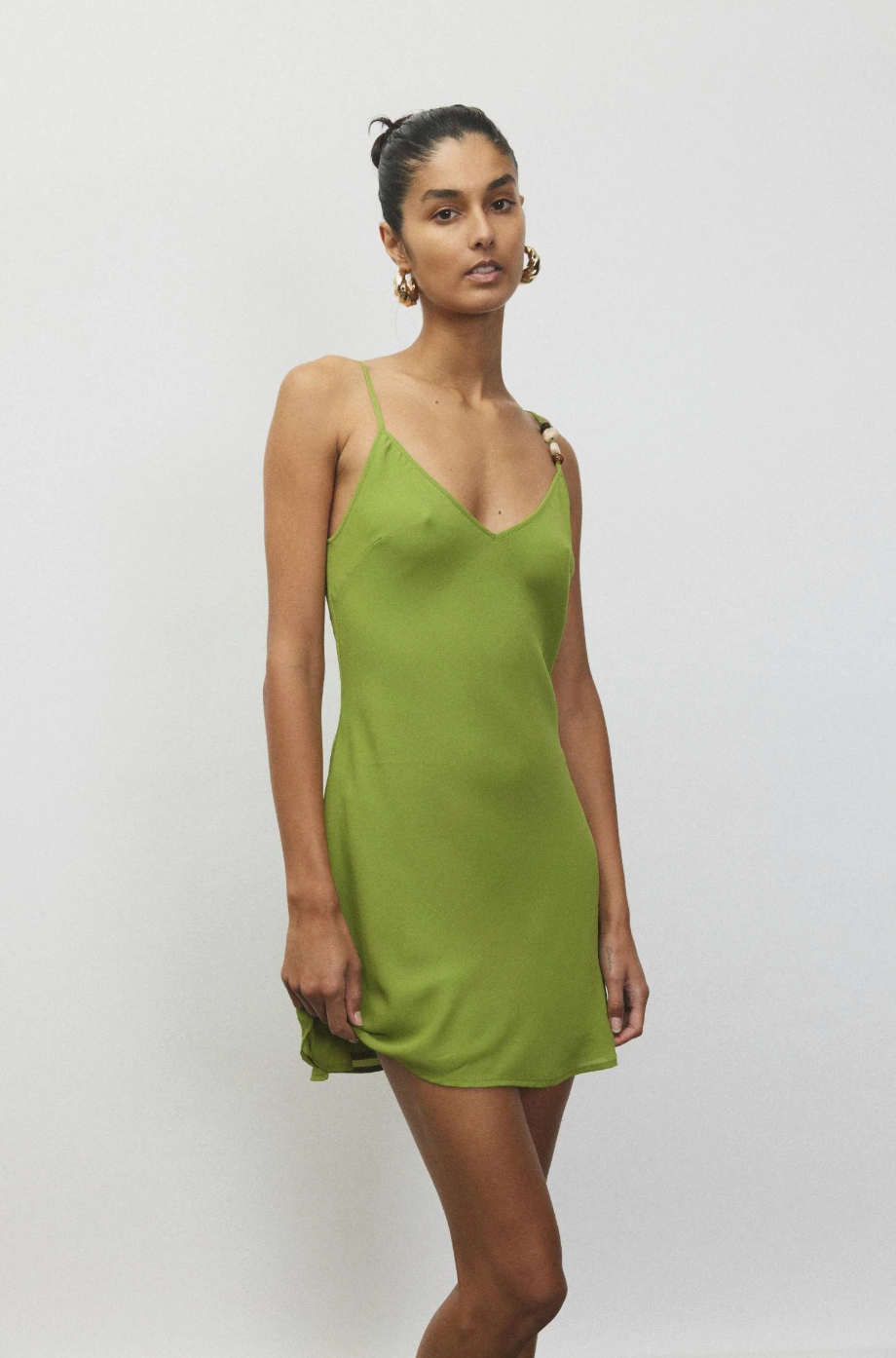 With Harper Lu Georgette Mini Dress - Beaded Emerald