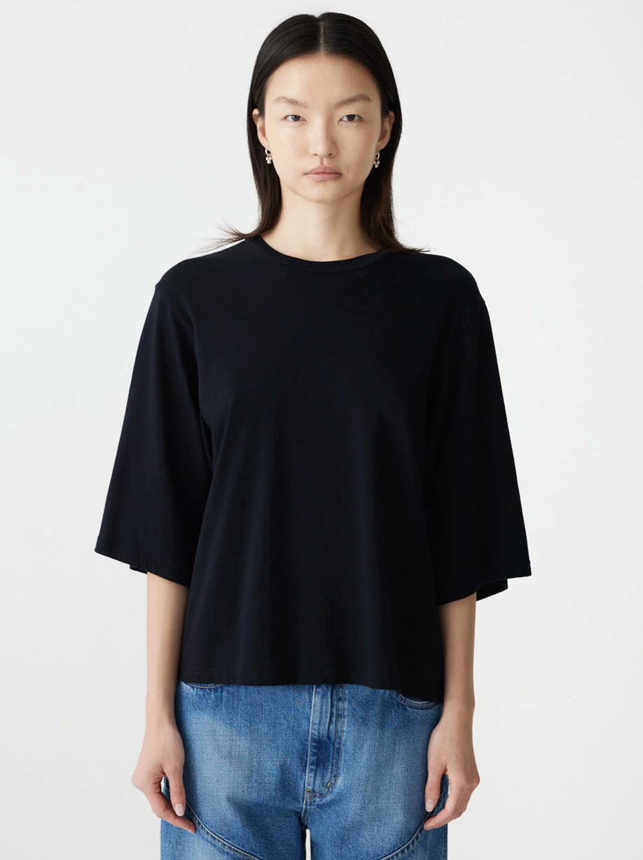 Bassike Boxy 3/4 Sleeve T-Shirt - Black