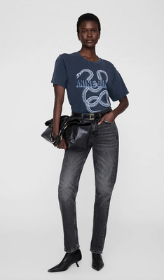 Anine Bing Lili Tee Snake - Washed Black - Nik and She