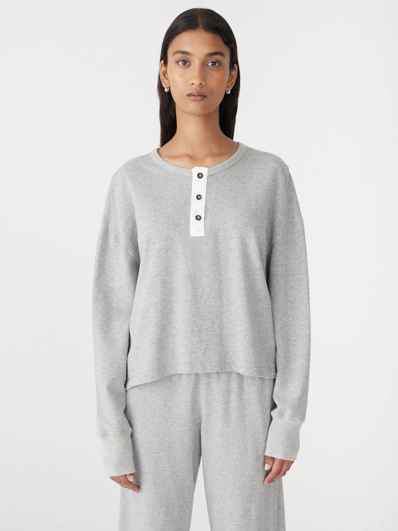 Bassike French Terry Long Sleeve Polo12 - Grey Marle