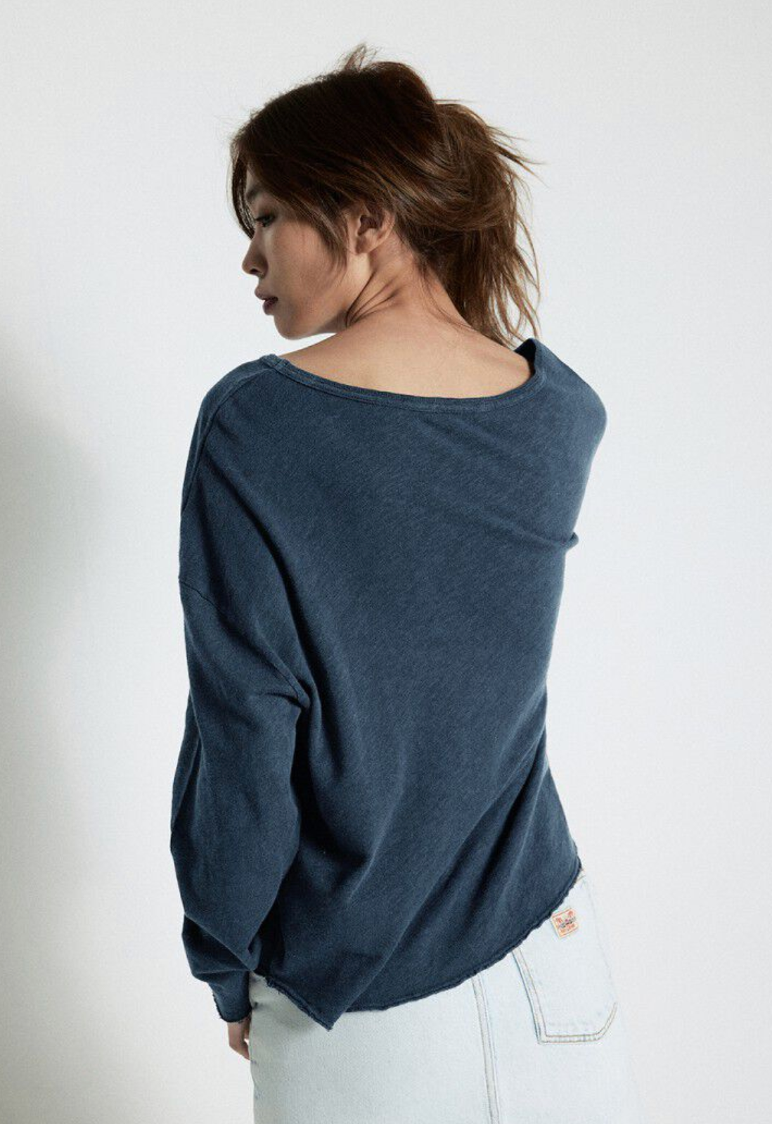 American Vintage Womens L/S V Neck T-Shirt Sonoma - Vintage Navy Blue