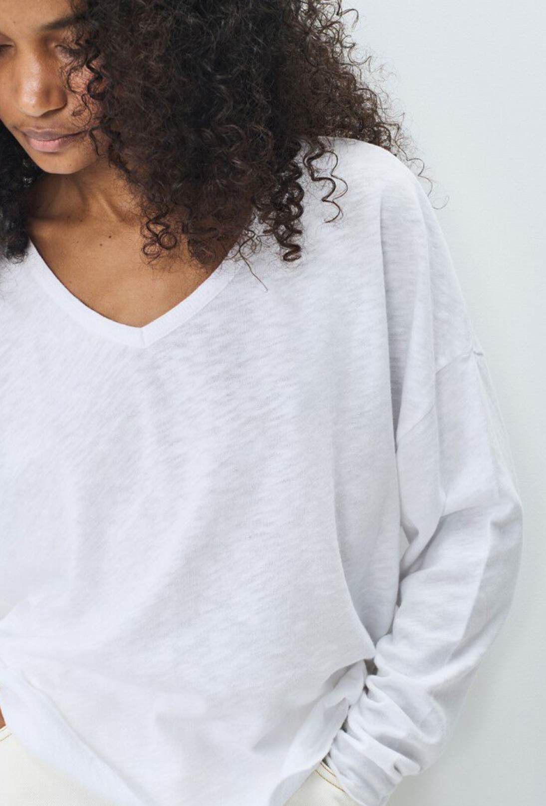 American Vintage Womens L/S V Neck T-Shirt - White