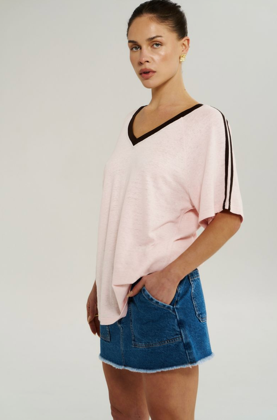 Summi Summi V Neck Jersey Tee - Dusty Rose
