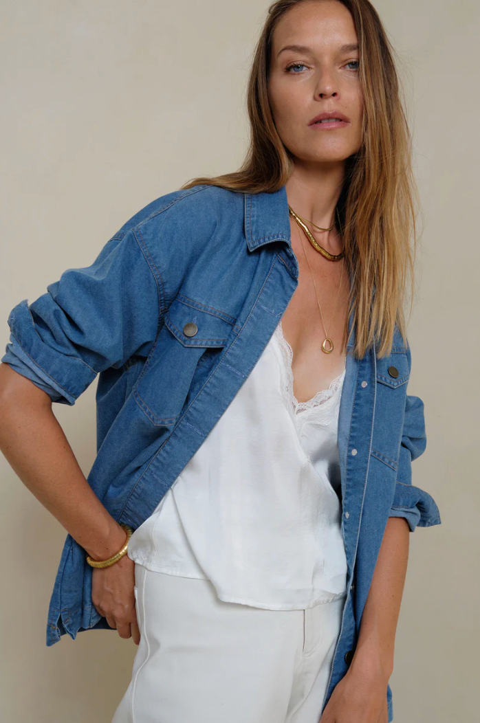 Lilya Cleo Chambray Jacket - Pacific Blue