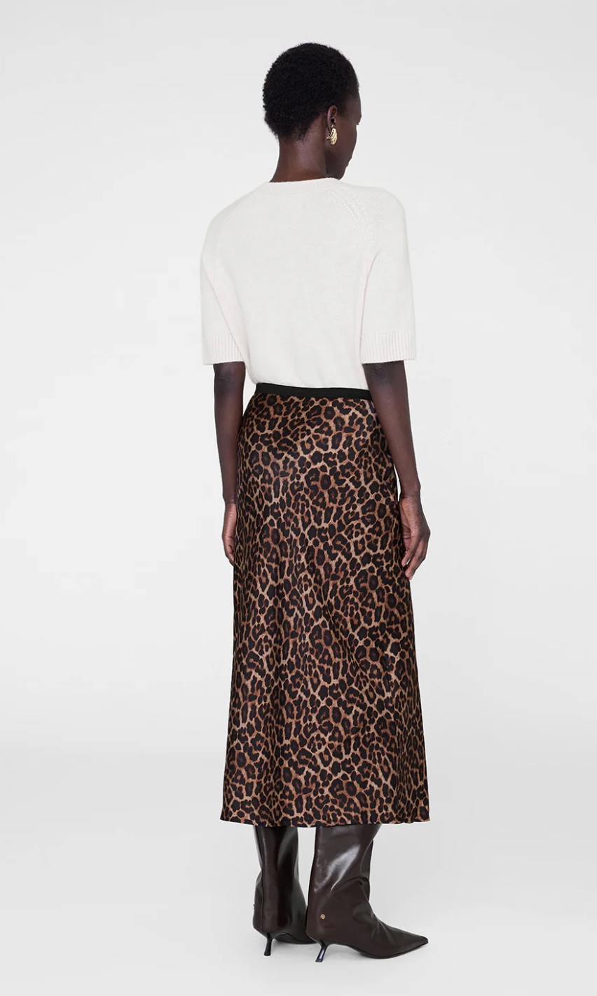 Anine Bing Printed Bar Silk Skirt - Black and Brown Leopard