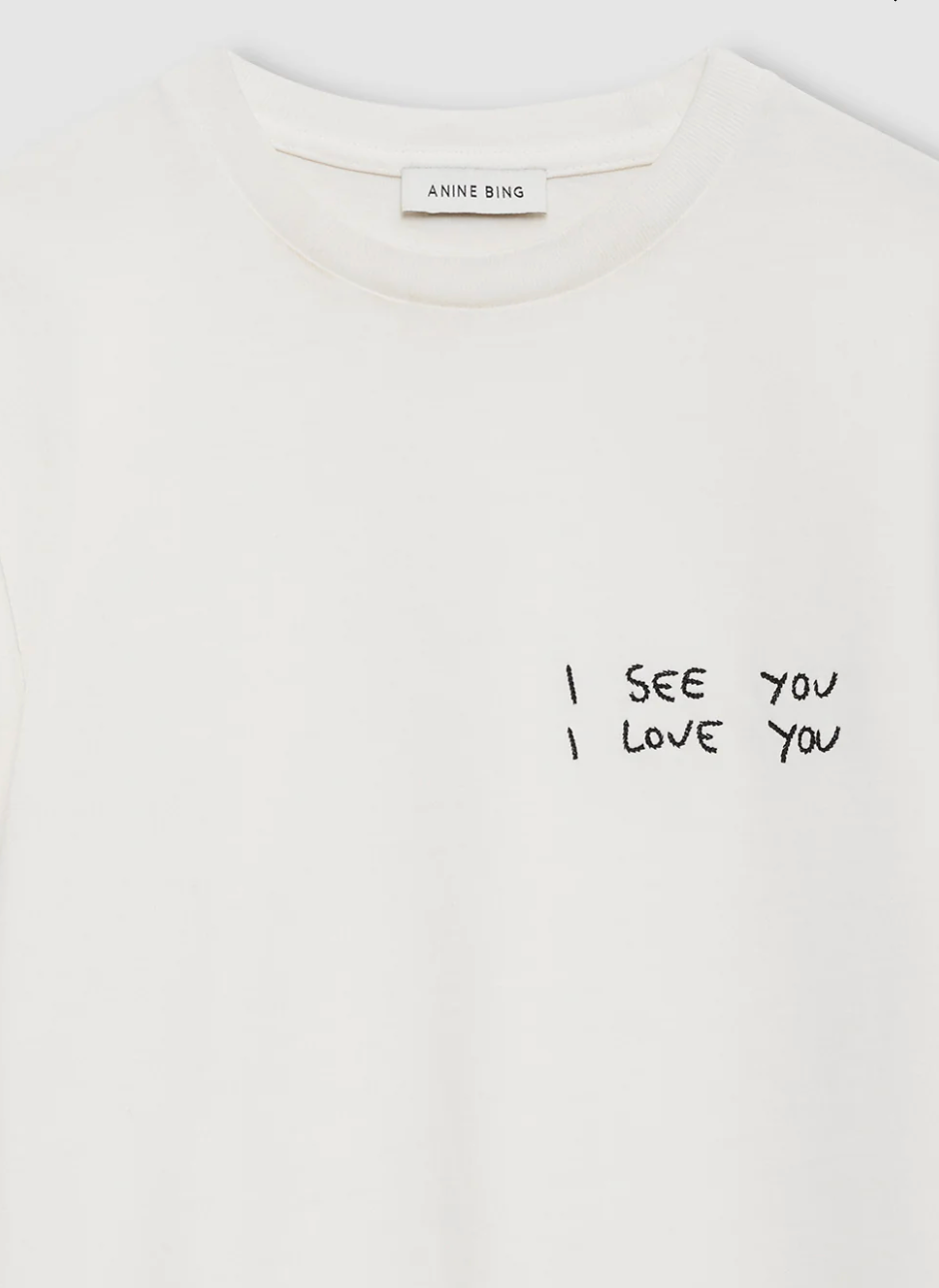 Anine Bing Shelly Tee I See You I Love You - Washed Cream