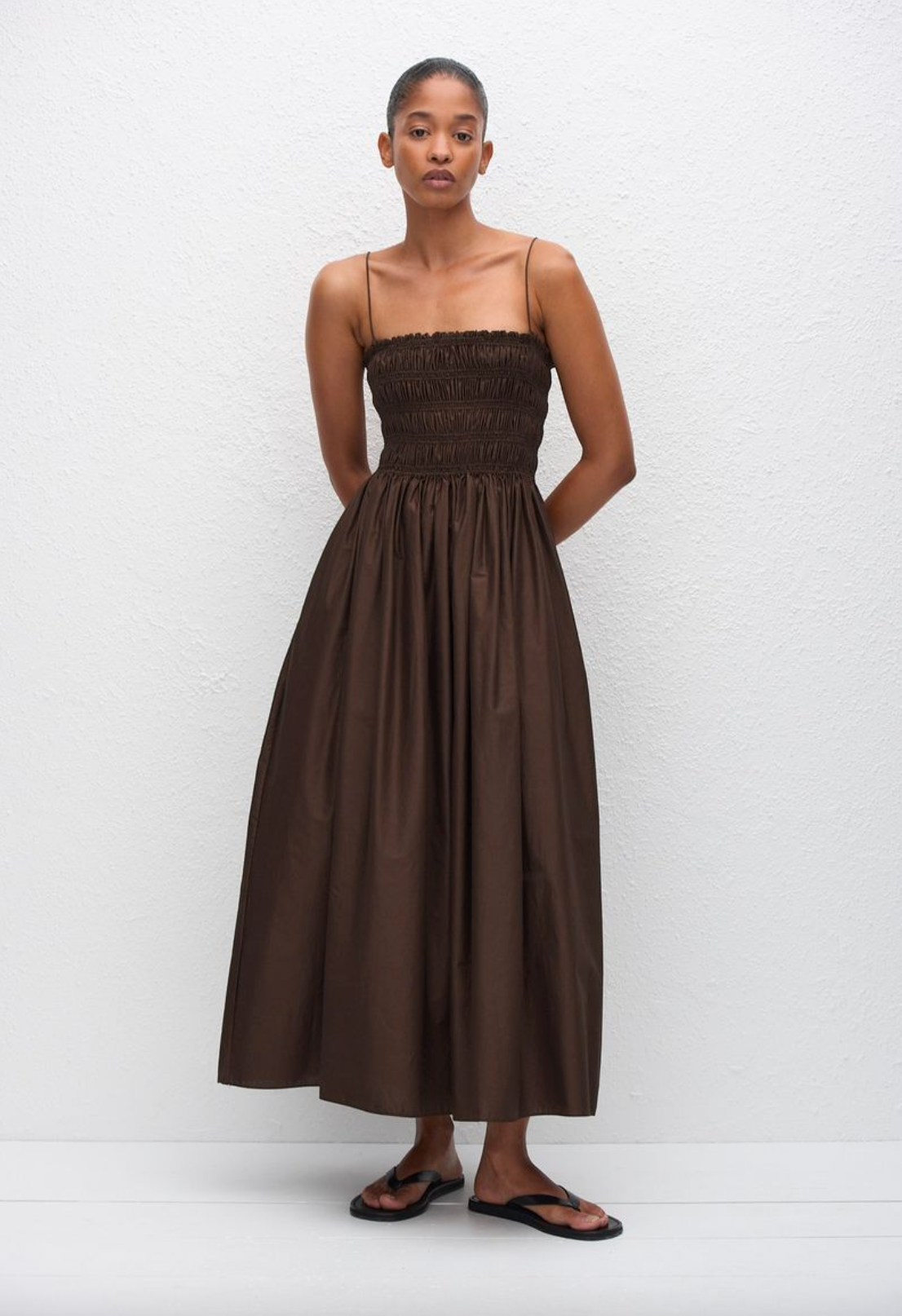 Matteau Shirred Bodice Dress - Chocolate