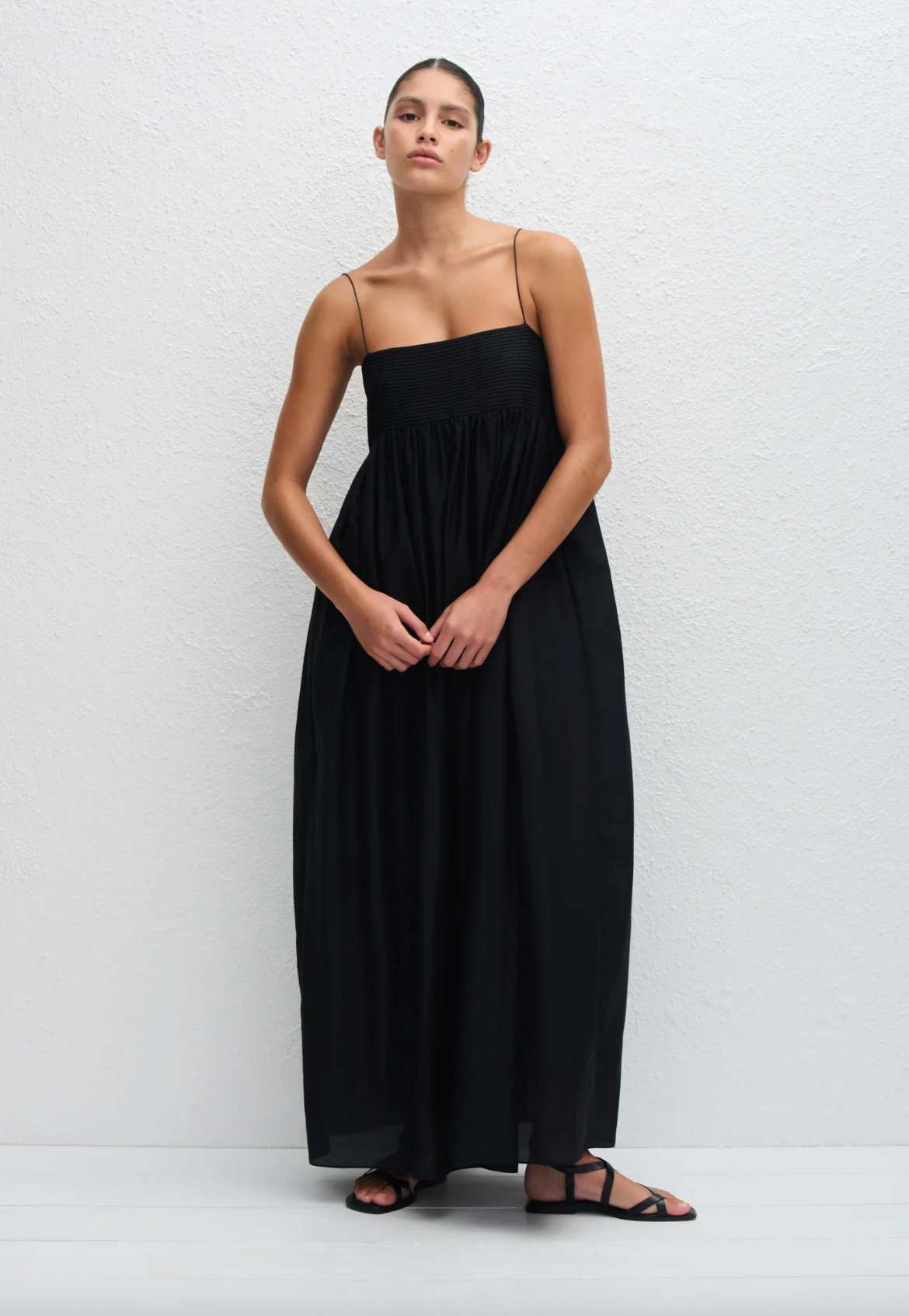 Matteau Empire Pintuck Bodice Dress - Black