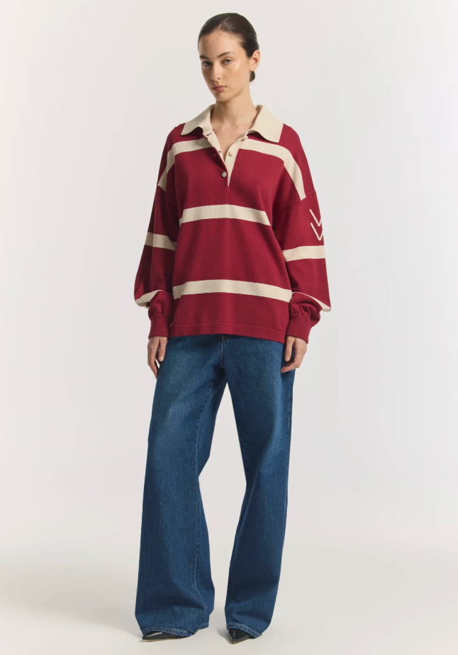 Viktoria & Woods Rival Polo Knit - Scarlet Stripe
