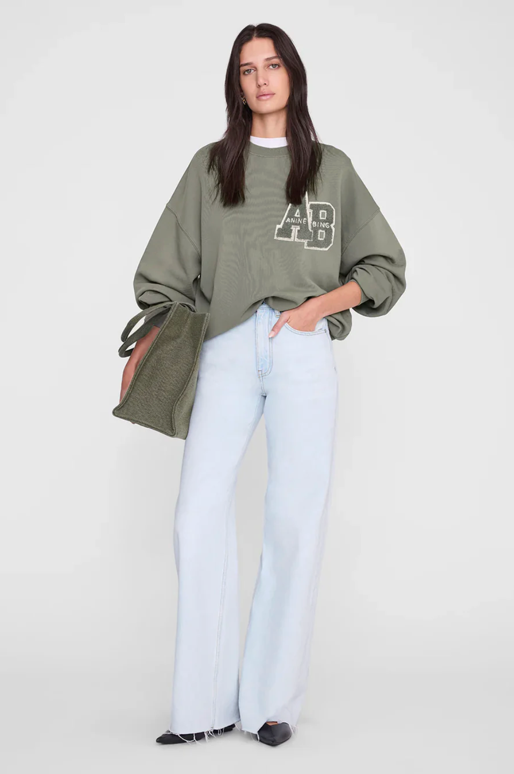 Anine Bing Miles Sweatshirt Letterman -- Sage