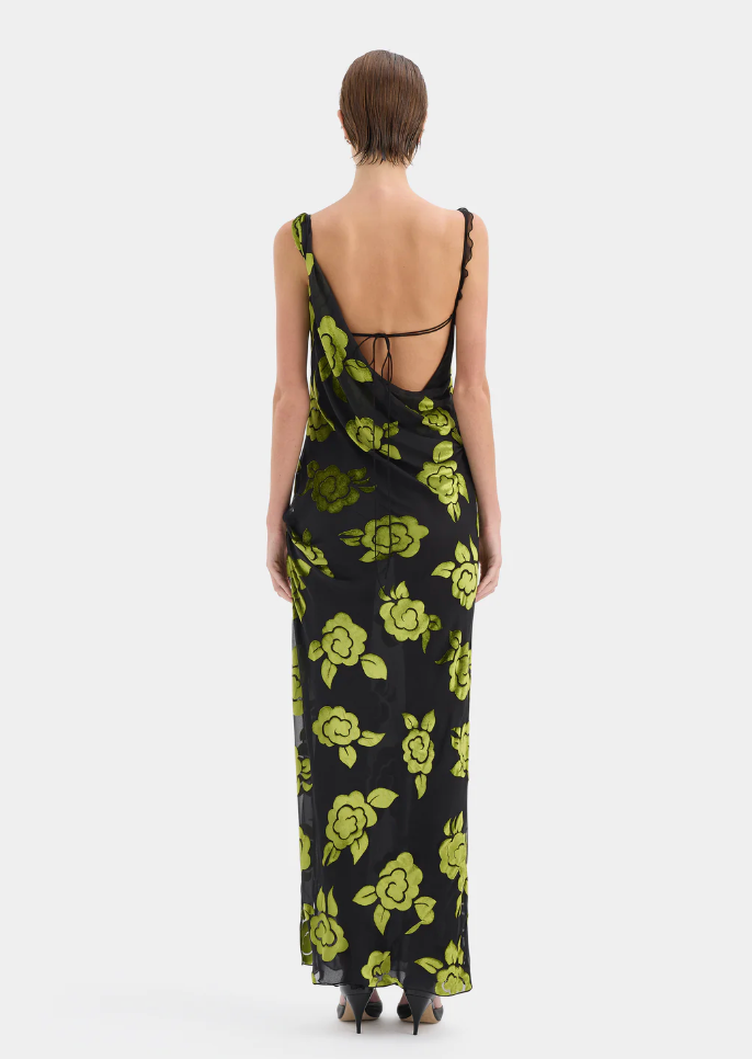 SIR. Roxane Gown - Green Cloud Silk Burnout Floral Maxi