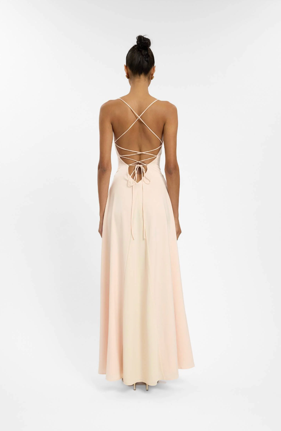 With Harper Lu Frill Backless Maxi Dress - Blush Satin - Nik and She With Harper Lu Frill Backless Maxi Dress - Blush Satin - Nik and She