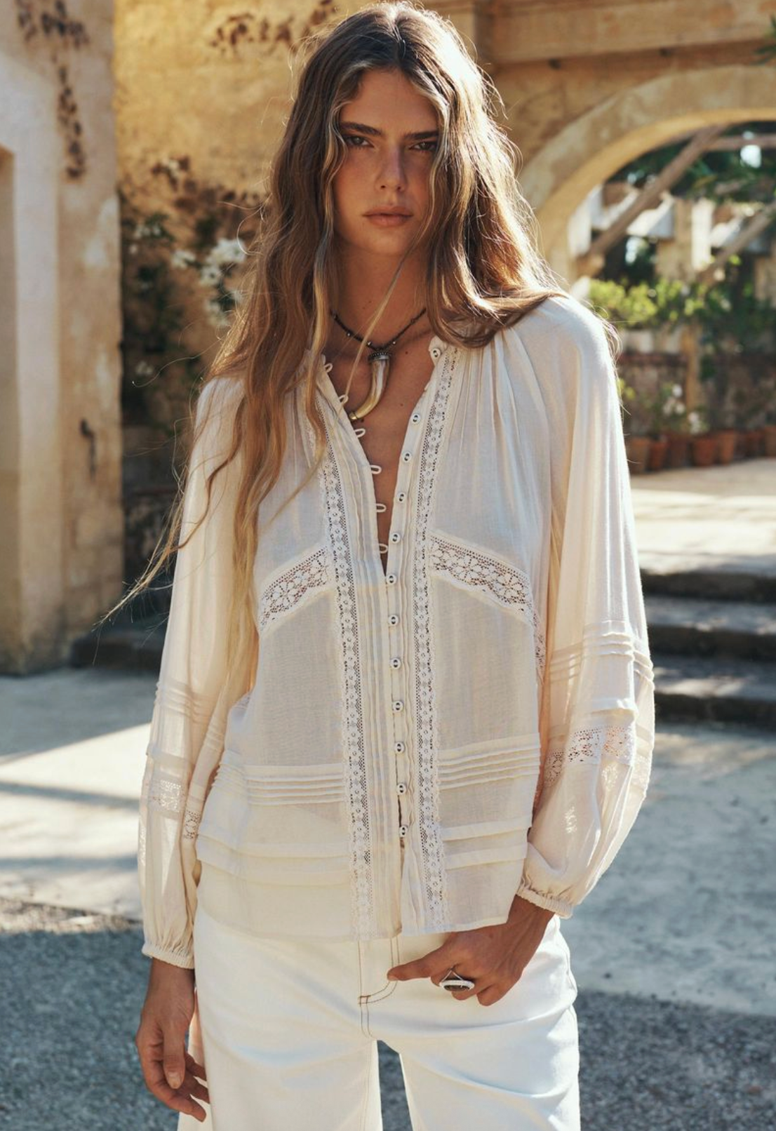 Spell Hera Lace Blouse - Macadamia