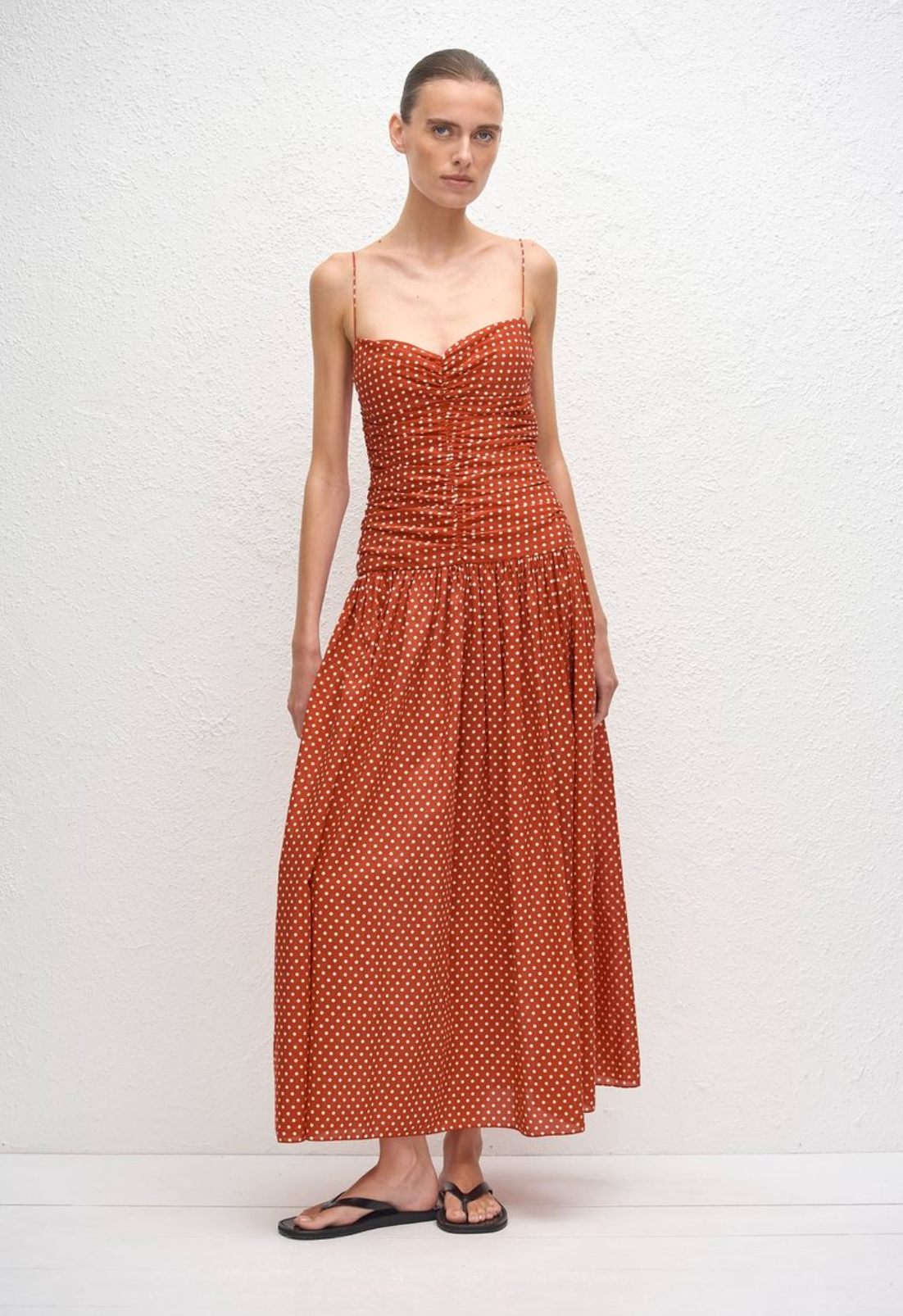 Matteau Gathered Drop Waist Dress - Polka Dot - Tomato