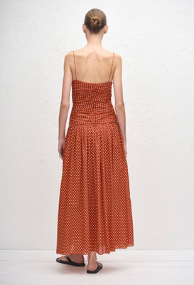 Matteau Gathered Drop Waist Dress - Polka Dot - Tomato