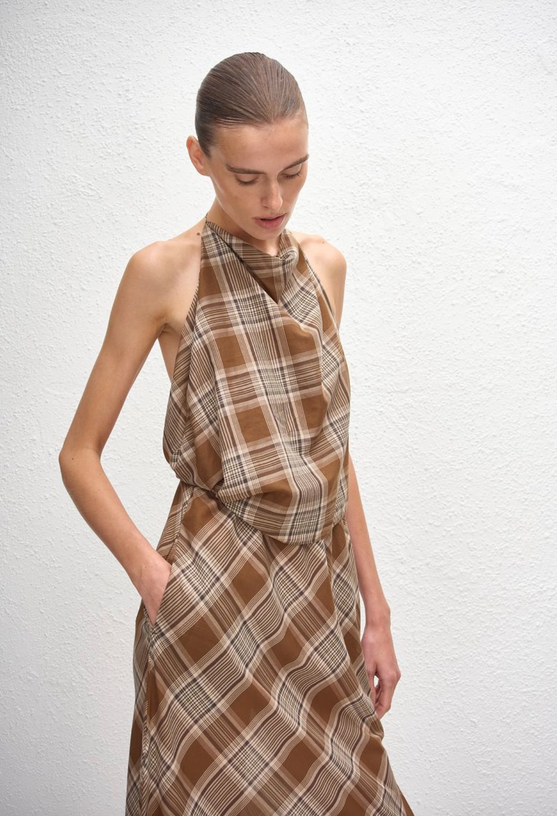 Matteau Layered Halter Midi Dress - Picnic Plaid