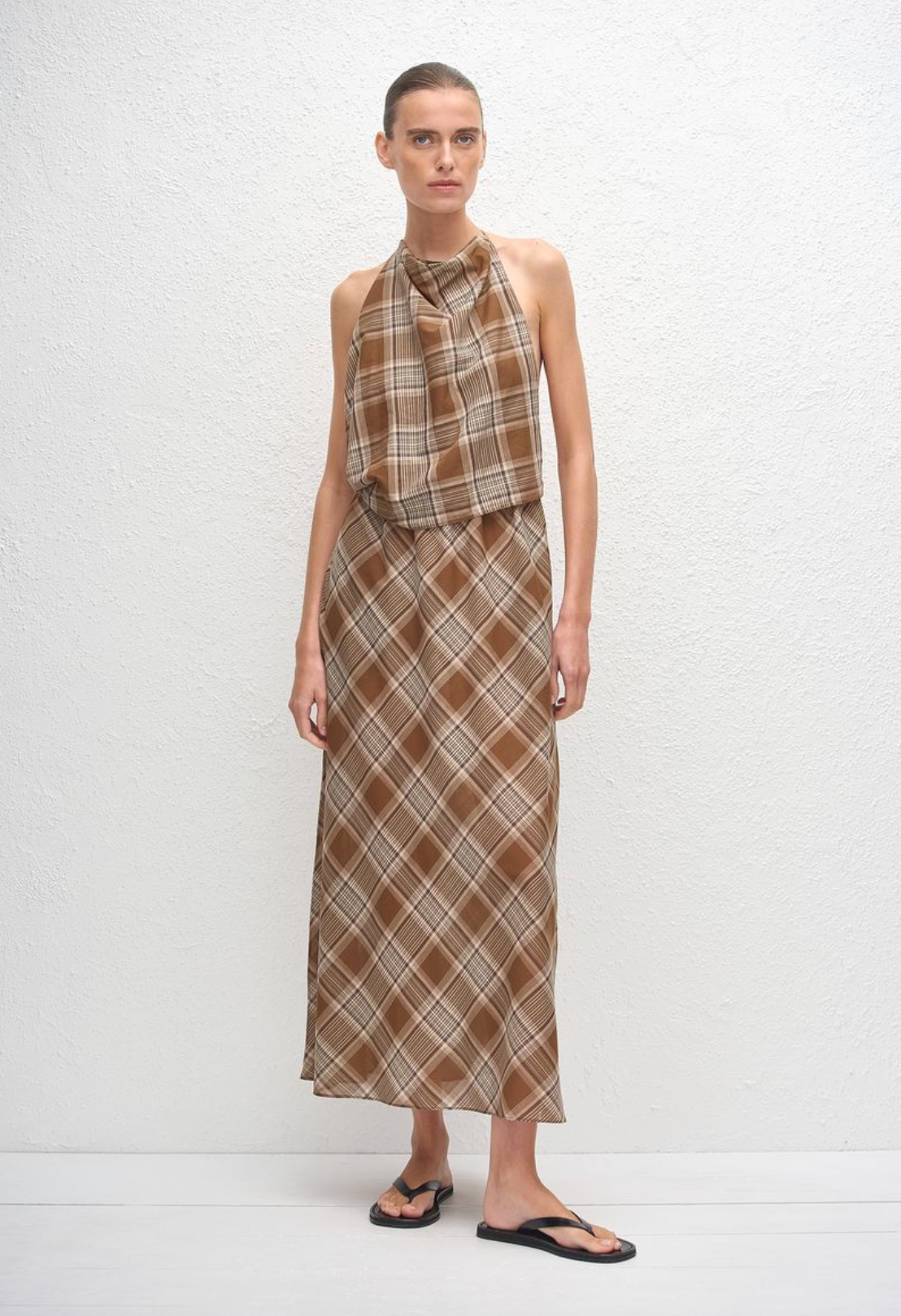 Matteau Layered Halter Midi Dress - Picnic Plaid