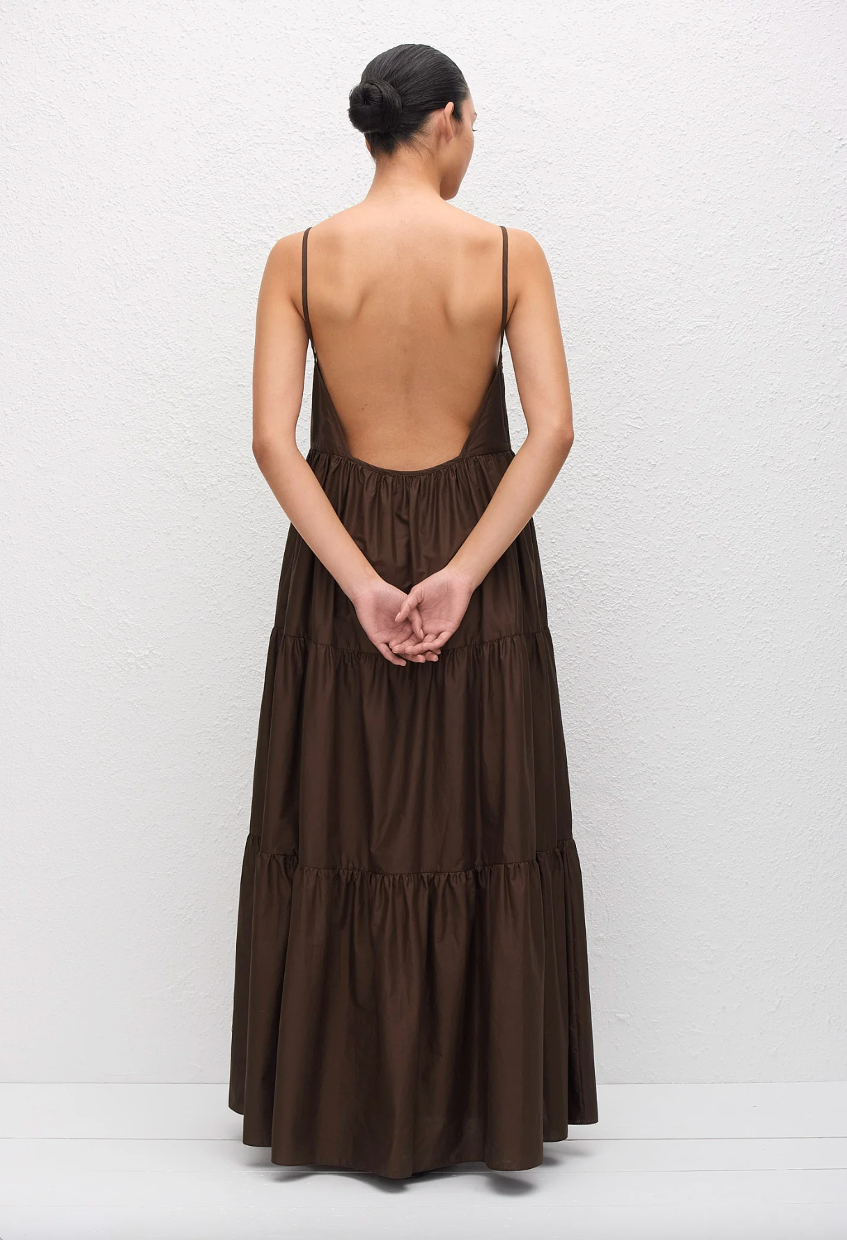 Matteau Tiered Low Back Dress - Chocolate - Nik and She Matteau Tiered Low Back Dress - Chocolate - Nik and She